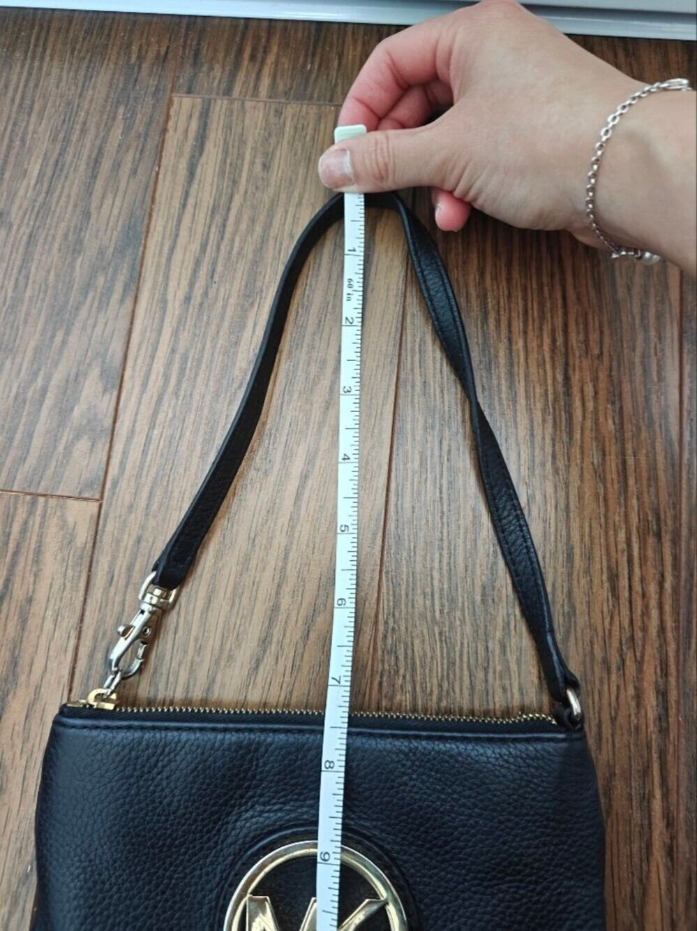 Michael Kors Black Leather Wristlet Gold MK Logo Zip Clutch 0779 - Picture 11 of 11